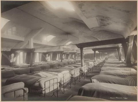 Paris Museums, Dormitory under the attic, seen from an angle, Prison Saint-Lazar Stock Photos