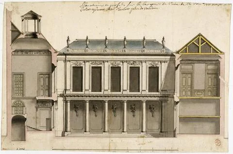 Paris Museums, Elevation and Profile of the Hotel d'Evreux, Place Vendome Stock Photos