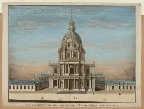 Paris museums, External perspective view of the Royal Church of the Invalides. Stock Photos