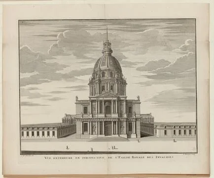 Paris museums, External perspective view of the Royal Church of the Invalides. 库存照片
