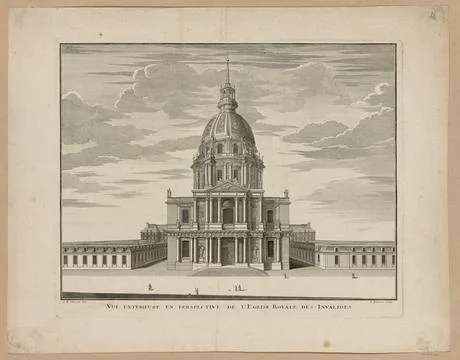 Paris museums, External perspective view of the Royal Church of the Invalides. 写真素材