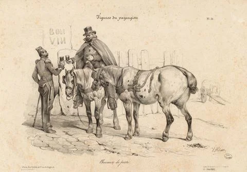 Paris Museums, Figures of the landscape. / Postage horses. / Pl. 16. (title regi Stock Photos