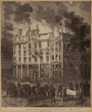 Paris Museums, Fire of spring shops [March 1881] , Drawing by Mr. Gaildurau. Stockfoto's