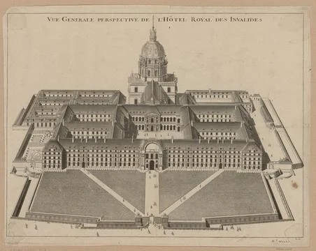 Paris museums, General view Perspective of the Royal Hotel des Invalides. Stock Photos