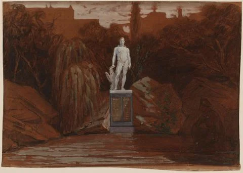 Paris Museums, Invalid sitting in front of a heroic statue of Napoleon 1st in a 库存照片
