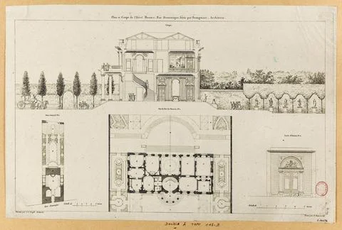 Paris Museums, Map and Cup Hotel Monaco, Street Saint Dominica, built by Brongni Stockfoto's