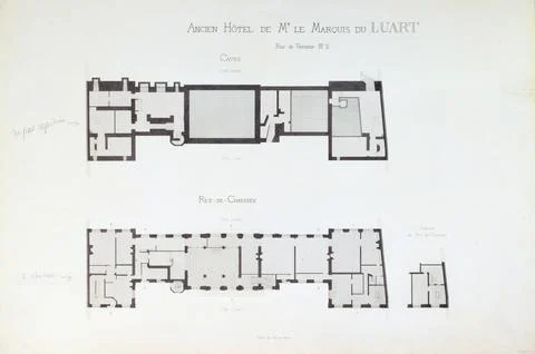 Paris Museums, Map of the cellar and ground floor of the Hotel du Marquis du Lua Stockfoto's
