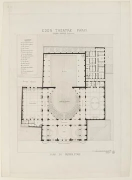 Paris Museums, Map of the first floor of the Eden Theater, rue Boudreau, IXE arr Stock Photos
