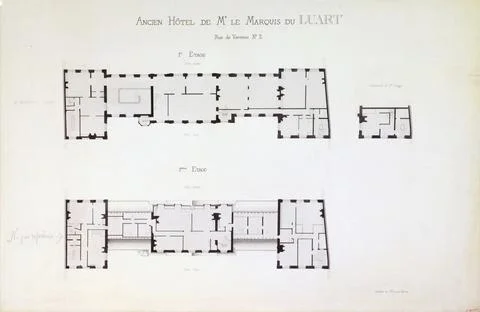 Paris Museums, Map of the first floor and second floor of the Hotel du Marquis d 스톡 사진