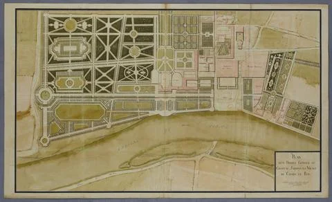 Paris Museums, Map of a general project of the castle, gardens and village of Ch 스톡 사진