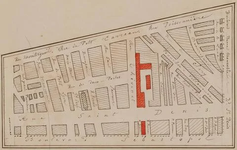 Paris Museums, Map of the Saint-Denis district, between Montorgueil Street and S Stock Photos