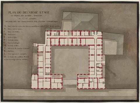 Paris Museums, Map of the second floor of the Orleans Stables project. Stock Photos