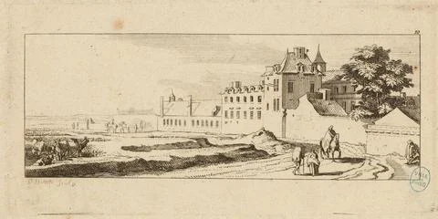 Paris Museums, Monastery on the left, two people, walking cross a rider.  No. 8 Stock Photos