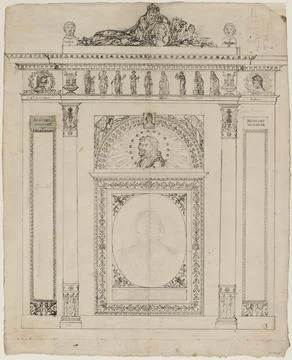 Paris Museums, Ornamental drawing probably project of decoration for the Academy Stock Photos