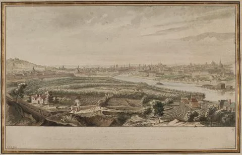 Paris Museums, Panoramic view of Paris taken upstream of the Seine since the hei 스톡 사진