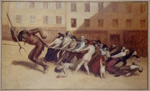 Paris Museums, Parisians pulling the devil by the tail Stock Photos