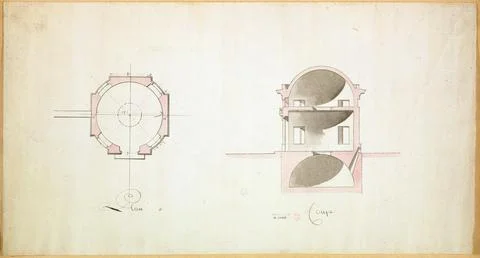 Paris Museums, Plan and cut of a rotunda. Parc de Monceau Stock-Fotos