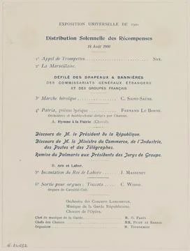 Paris Museums, Program poster. Solemn distribution of rewards. Universal exhibit 스톡 사진