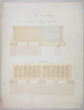 Paris Museums, Project of the building with the fire pump, pier of the ramp, cur Fotos de archivo