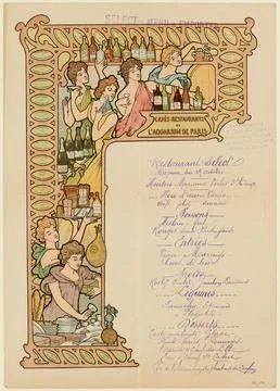 Paris Museums, Select restaurant menu for October 19th. [On the back] plan of th Stock Photos