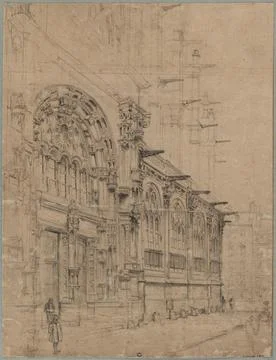 Paris Museums, Side faade of Saint-Eustache Church, Street Train Foto stock