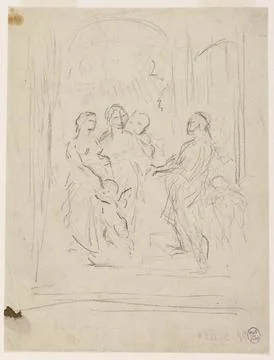 Paris Museums, Sketch for a composition with several characters Stock Photos
