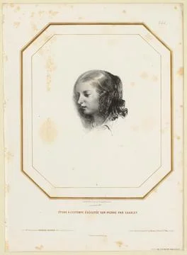 Paris Museums, Stamp Study Planche # 6 Portrait Title Title  Young woman's head 写真素材