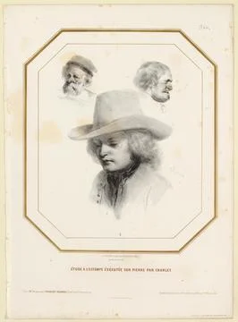 Paris Museums, Stamp Study Planche # 2 Portraits Title Title  Two heads of old m 写真素材