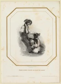 Paris Museums, Stamp Study Planche # 7 Portraits Title Title  Two children playi 写真素材