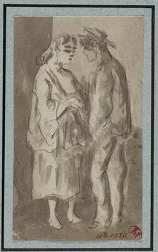 Paris Museums, Study of a couple causing Stock Photos