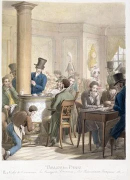 Paris Museums, Table of Paris - The Cafe du Commerce, The Bourgeois, Dominos Stock Photos