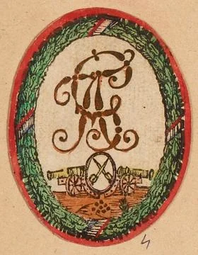 Paris Museums, Token with intertwined initials and two guns TF Foto stock