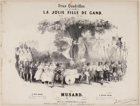 Paris Museums, Two quadrilles  on the patterns of  the pretty Ghent girl  AD bal Stock Photos