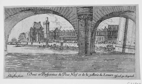 Paris Museums, View and perspective of the new bridge and the Louvre Gallery Stock Photos