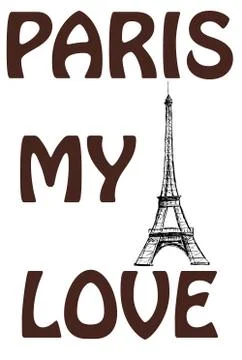 Paris, my love. The words on a colorful watercolor background wi Illustrazione stock
