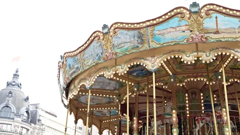 Paris Night with Carousel Lighting Up Square near Hotel de Ville 12.11.2022 Stock Footage 284642927