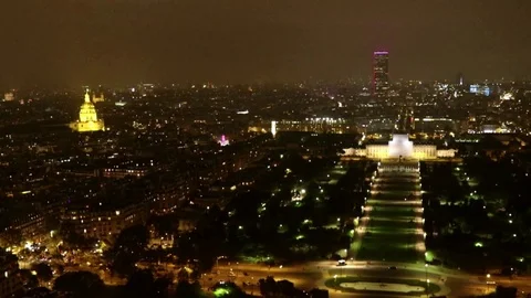 Paris at night, Champ de Mars, Roden Museum, from the Eiffel Tower Stock Footage 78108388