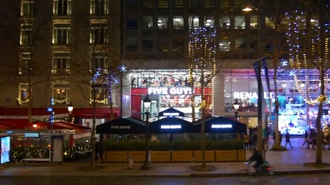 Paris night champ elysee traffic double-decker bus ride panorama 4k france Stock Footage 82278824