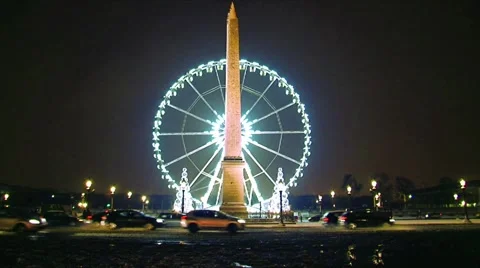 Paris by night at concorde square covered in snow Stock Footage 979993
