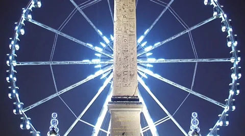 Paris by night at concorde square covered in snow Stock Footage 980011