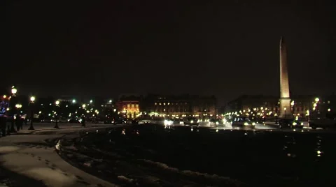 Paris by night at concorde square covered in snow Stock Footage 980051