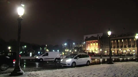 Paris by night at concorde square covered in snow Stock Footage 980741