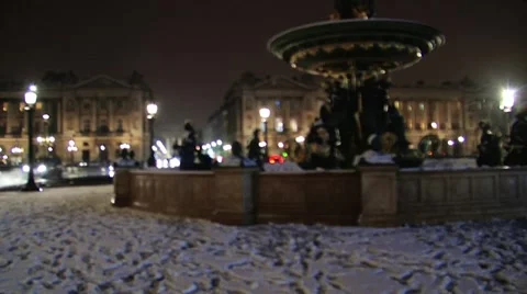 Paris by night at concorde square covered in snow Stock Footage 980760