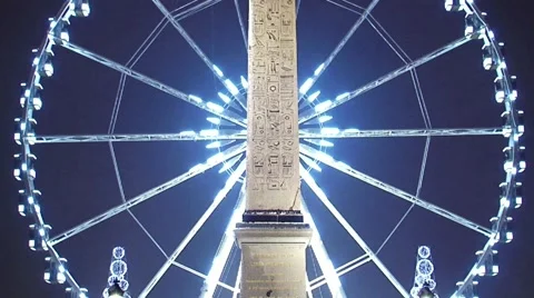 Paris by night at concorde square covered in snow Stock Footage 981221