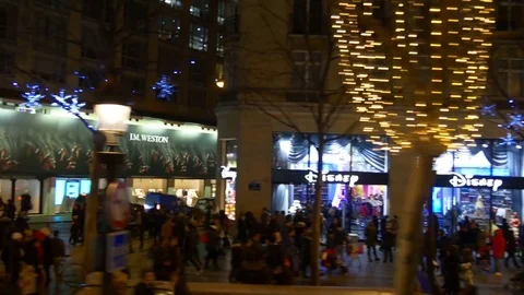 Paris night double-decker bus champ elysee traffic street panorama 4k france Stock Footage 82278761