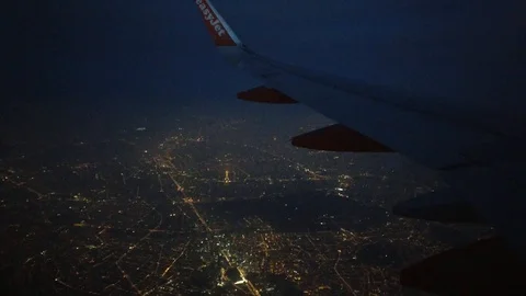 Paris at night from the plane Stock Footage 92578850