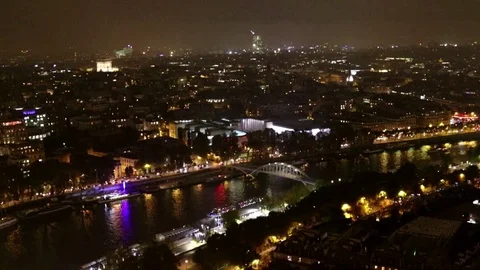 Paris at night, river Siene, Arch de Triomphe, from the Eiffel Tower Stock Footage 78108383
