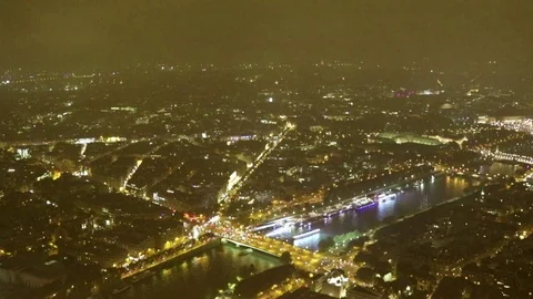 Paris at night, river Siene, the light beam from the Eiffel Tower Stock Footage 78073472