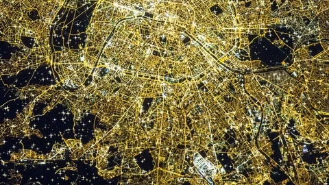 Paris by night satellite view Stock Footage 108864637
