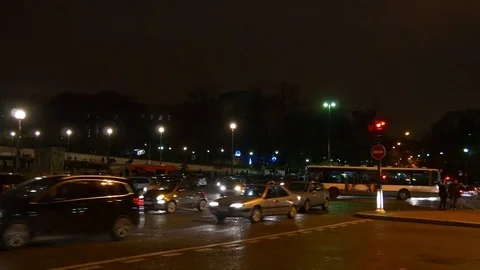 Paris night time jena bridge seine river traffic panorama 4k france Stock Footage 79819172